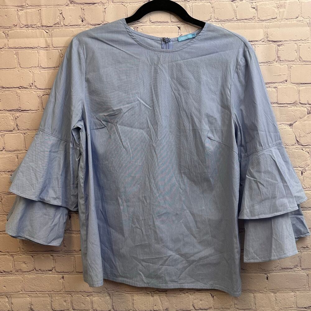 J McLaughlin Light Blue Bell Sleeve Cotton Blend Blouse Women's Large